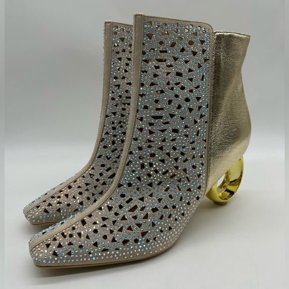 Lady Couture Breeze Gold Rhinestone Cutout Ankle Booties Sculpted Heel Size 12 - Picture 5 of 12